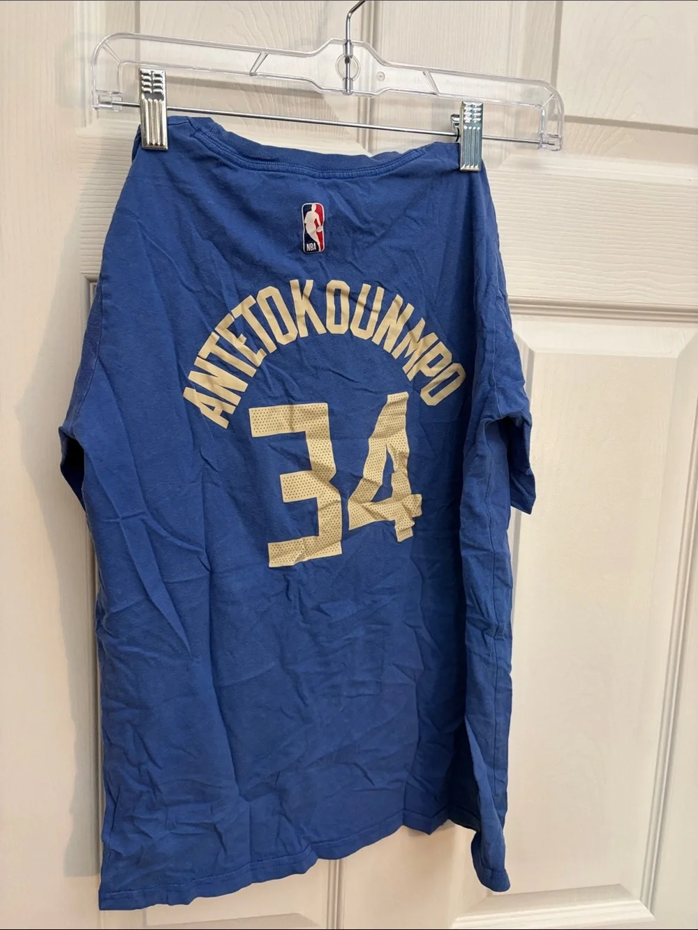 Nike Blue 'Milwaukee' #34 Short Sleeve Tee with Cream Accents